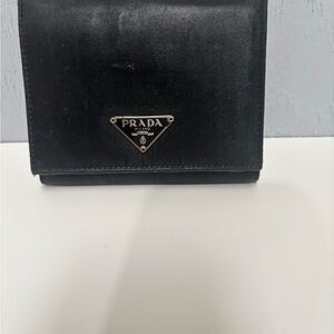 Prada Elegant Black Triangular Logo Wallet